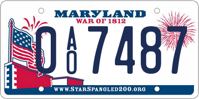 MD license plate 0AO7487