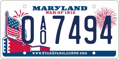 MD license plate 0AO7494