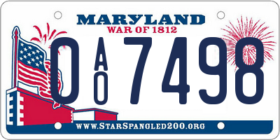 MD license plate 0AO7498