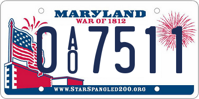 MD license plate 0AO7511