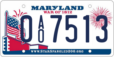 MD license plate 0AO7513