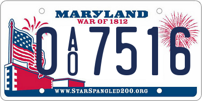 MD license plate 0AO7516