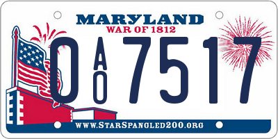 MD license plate 0AO7517
