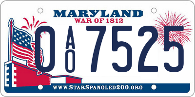 MD license plate 0AO7525