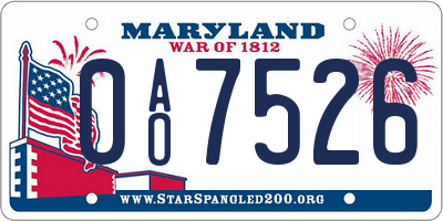 MD license plate 0AO7526