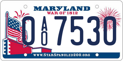 MD license plate 0AO7530