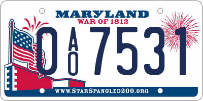 MD license plate 0AO7531