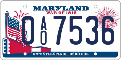MD license plate 0AO7536