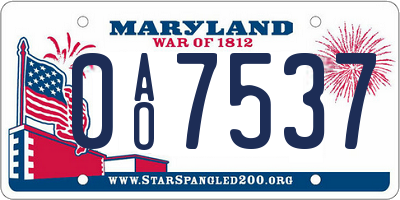 MD license plate 0AO7537