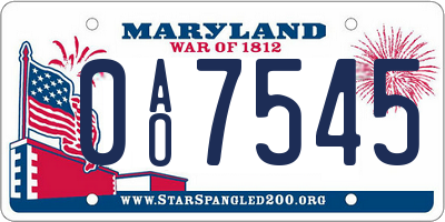 MD license plate 0AO7545
