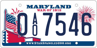 MD license plate 0AO7546