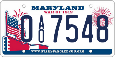 MD license plate 0AO7548