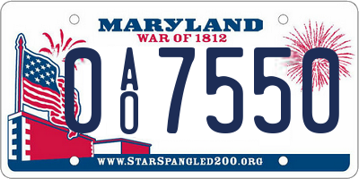MD license plate 0AO7550