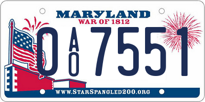 MD license plate 0AO7551