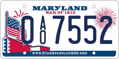 MD license plate 0AO7552