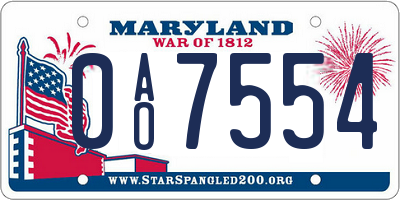 MD license plate 0AO7554