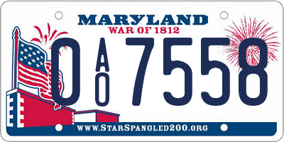 MD license plate 0AO7558