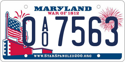MD license plate 0AO7563