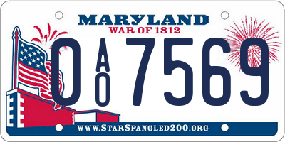 MD license plate 0AO7569