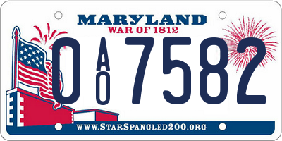 MD license plate 0AO7582