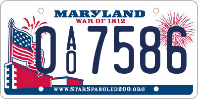 MD license plate 0AO7586