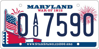 MD license plate 0AO7590