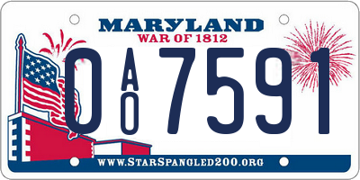 MD license plate 0AO7591
