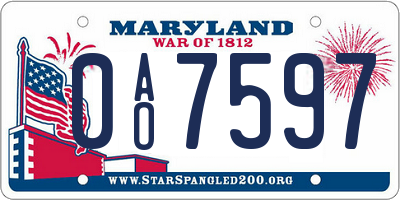MD license plate 0AO7597