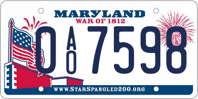 MD license plate 0AO7598