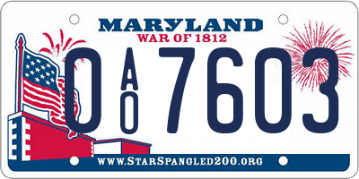 MD license plate 0AO7603