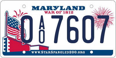 MD license plate 0AO7607