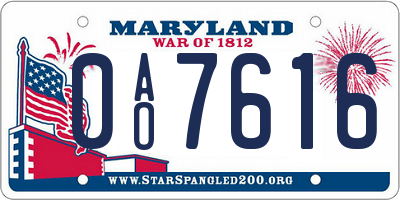 MD license plate 0AO7616
