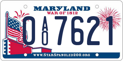 MD license plate 0AO7621