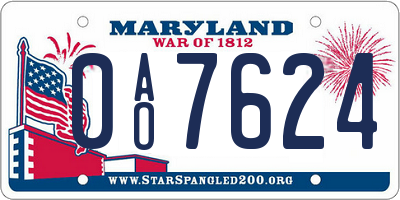 MD license plate 0AO7624