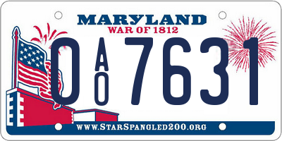 MD license plate 0AO7631