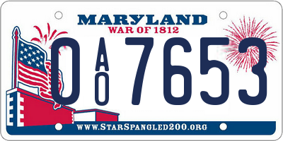 MD license plate 0AO7653