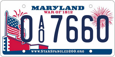 MD license plate 0AO7660