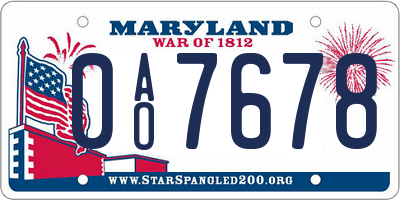 MD license plate 0AO7678