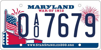 MD license plate 0AO7679