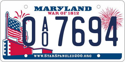 MD license plate 0AO7694