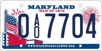MD license plate 0AO7704