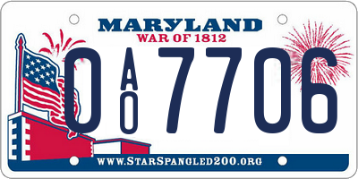 MD license plate 0AO7706