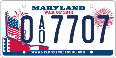 MD license plate 0AO7707