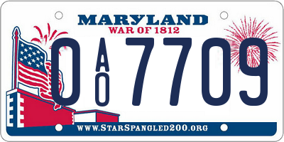 MD license plate 0AO7709