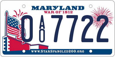 MD license plate 0AO7722