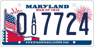 MD license plate 0AO7724