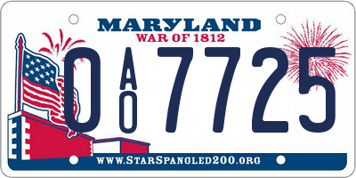 MD license plate 0AO7725