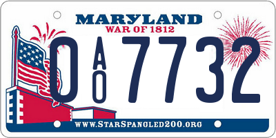 MD license plate 0AO7732