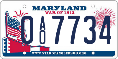 MD license plate 0AO7734