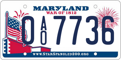 MD license plate 0AO7736